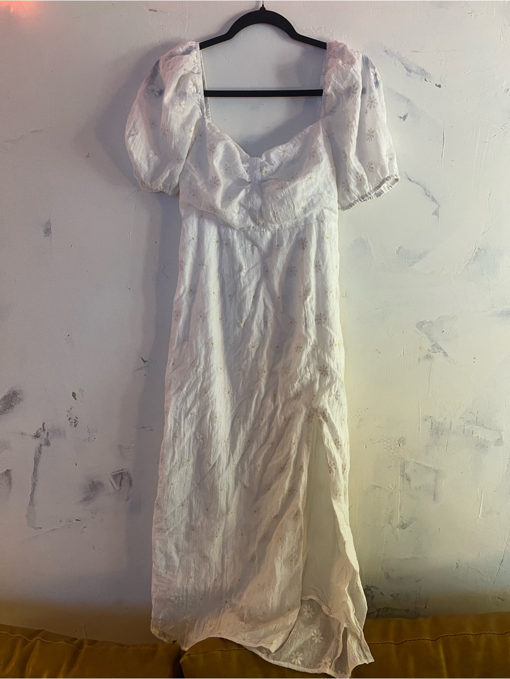 Nasty Gal Puff Sleeve White Maxi Dress with Daisy Embroidery